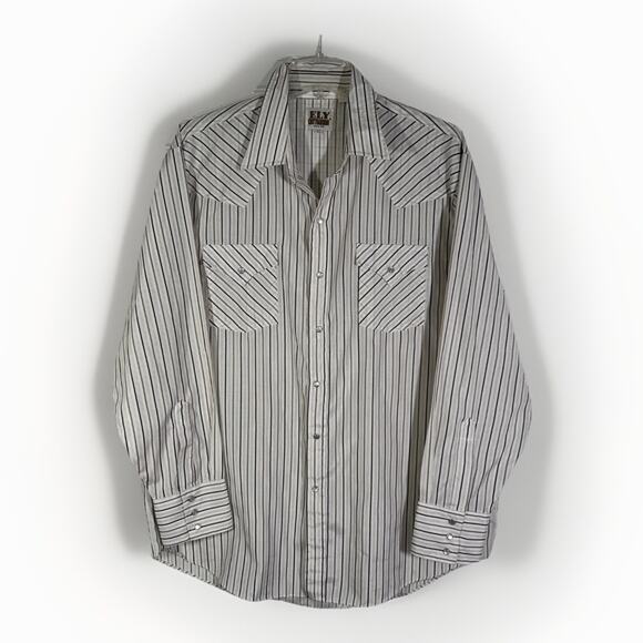 Vintage Ely Cattleman Western Pearl Snap Shirt Mens XL White Brown Striped - Picture 1 of 5
